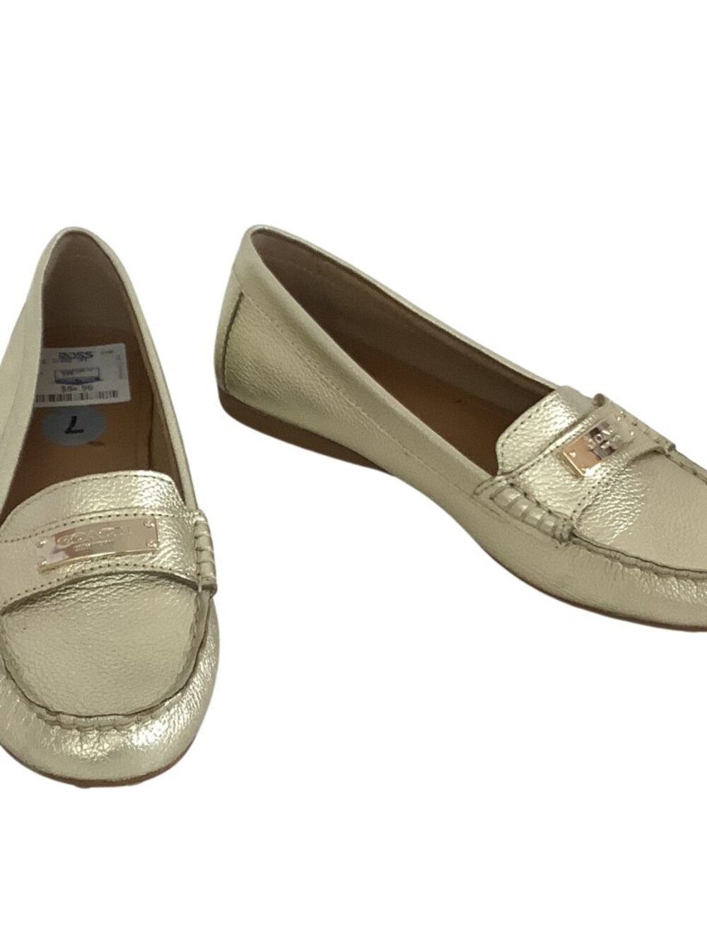 Coach Gold Driver Shoes Metallic Leather Flat Heel Unworn Size 7